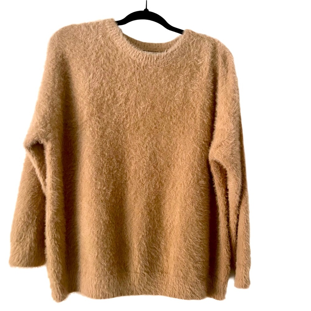 Pink Martini tan colored crew neck fuzzy sweater size medium